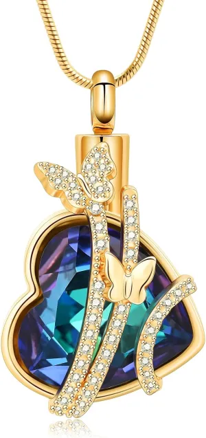 zeqingjw Cremation Jewelry Urn Necklace for Ashes Pendants Butterfly with Flower Memorial Funeral Keepsake Jewelry for Ashes