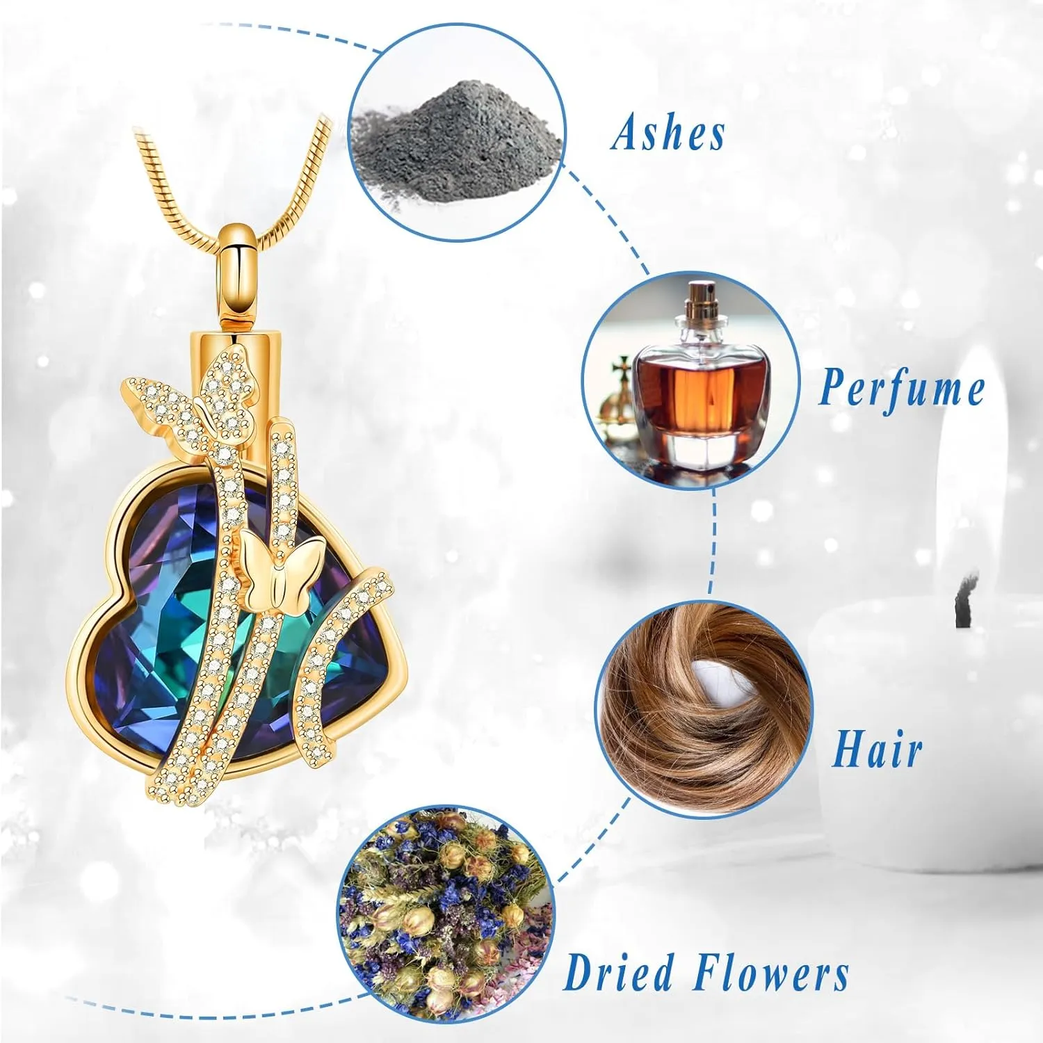 zeqingjw Cremation Jewelry Urn Necklace for Ashes Pendants Butterfly with Flower Memorial Funeral Keepsake Jewelry for Ashes