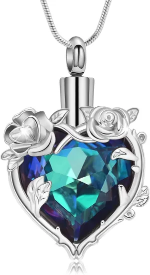 zeqingjw Glass Cremation Jewelry Necklace for Ashes Heart Memorial Lockets for Ashes Stainless Steel Keepsake Urn Ashes Pendants