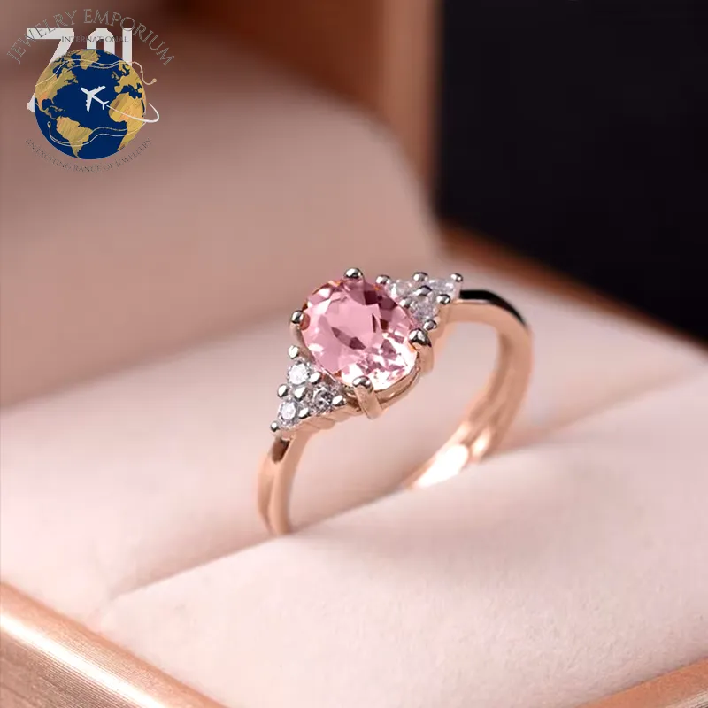 ZN Dainty Pink Oval Crystal Ring for Women Simple Style Engagement Ring Love Ring Ladys Fashion Wedding Rings Jewelry Gifts