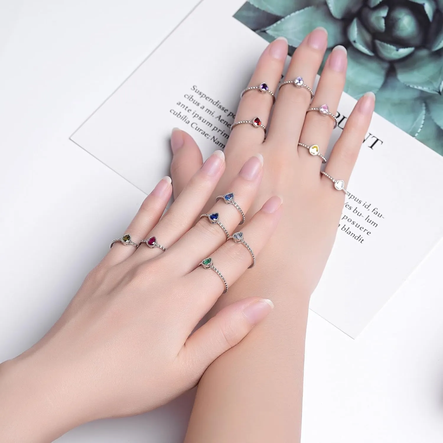 ZOEXUE Birthstone Rings for Women Teen S925 Sterling Silver Stacking Birthstones Ring Cubic Zirconia Teardrop Band Rings Birthday Jewelry Gifts for Mother Daughter Her