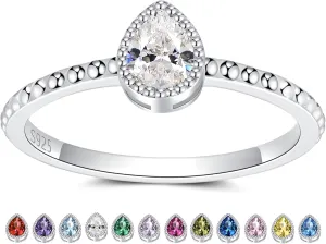 ZOEXUE Birthstone Rings for Women Teen S925 Sterling Silver Stacking Birthstones Ring Cubic Zirconia Teardrop Band Rings Birthday Jewelry Gifts for Mother Daughter Her